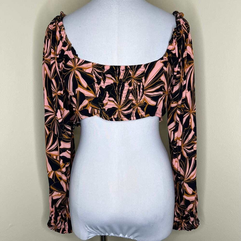 Minkpink Ziba Crop Top Large Multicolor Smocked Crepe Abstract Sweetheart Ruffle - Picture 4 of 14